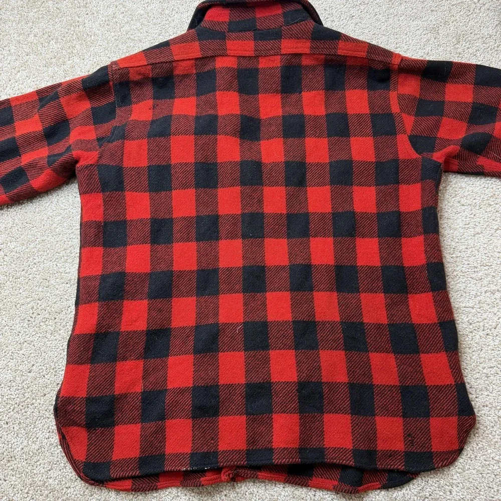 Vintage Buffalo Plaid Shirt Mens Large Red Wool Flannel Long Sleeve Button Up